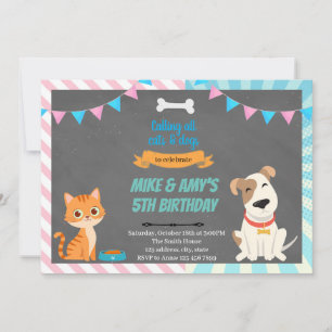 Invitación a una fiesta conjunta para gatos y perr