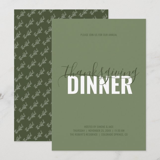 Invitación a una fiesta de Acción de Gracias verde (Anverso / Reverso)