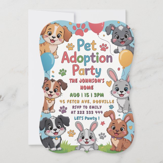 Invitación a una fiesta de adopción por mascotas - (Anverso)