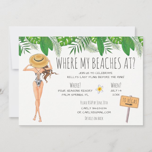 Invitación a una fiesta de Bachelorette Beach (Anverso)