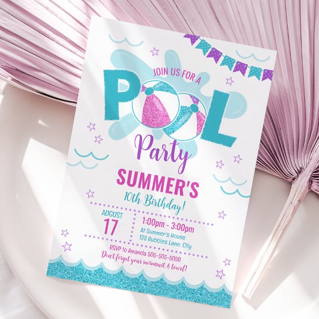 Invitación a una fiesta de billar moderna, cumplea (Modern Pool Party Invitation)