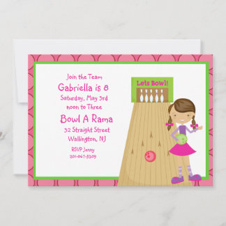 Invitación a una fiesta de boliche rosa, dulce y C