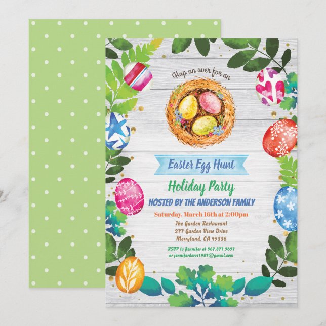 Invitación a una fiesta de cacería de huevos en Pa (Anverso / Reverso)