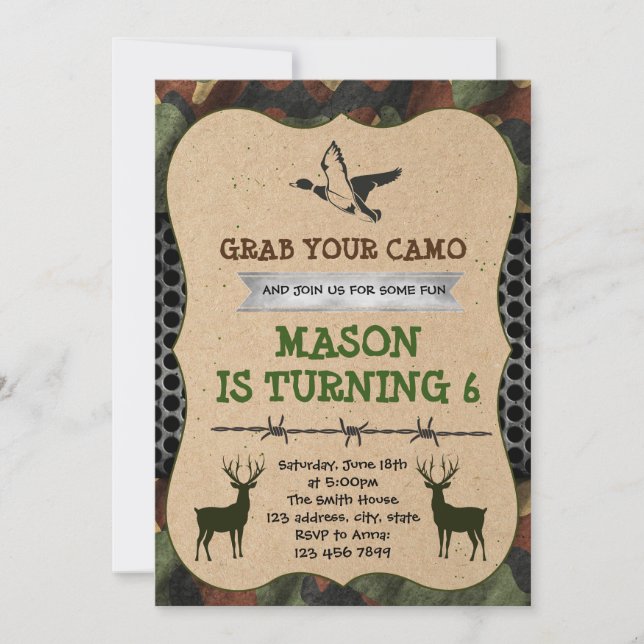 Invitación a una fiesta de caza de camuflaje (Anverso)