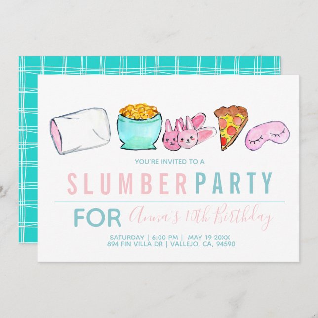 Invitación a una fiesta de chica de niño azul con  (Anverso / Reverso)