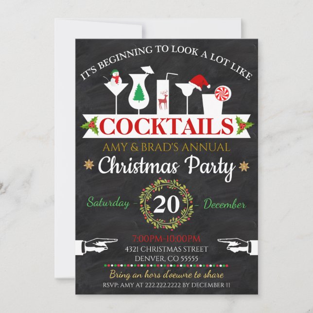 Invitación a una fiesta de cócteles para navidades (Anverso)