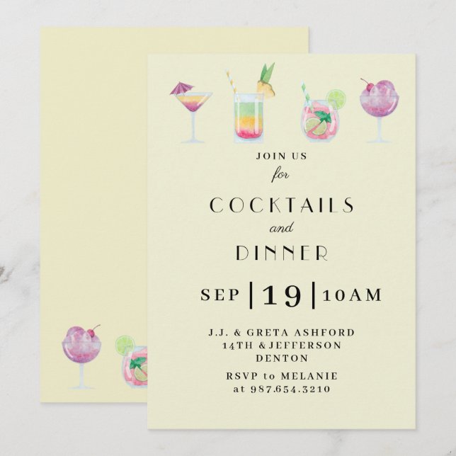 Invitación a una fiesta de cócteles y bebidas (Anverso / Reverso)