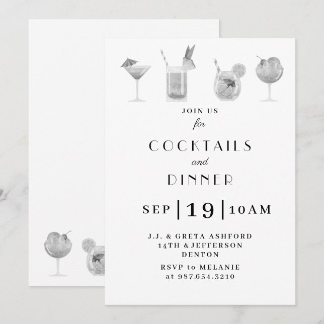 Invitación a una fiesta de cócteles y bebidas (Anverso / Reverso)