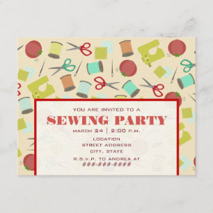 Invitación a una fiesta de coser inspirada en el r