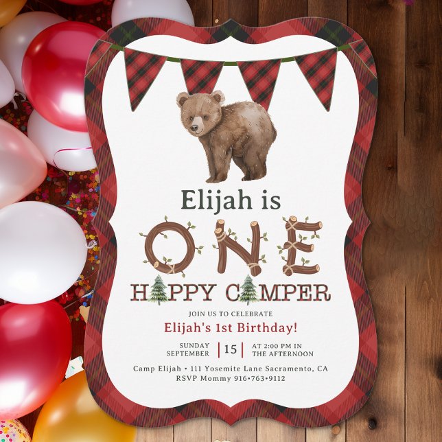 Invitación a una fiesta de cumpleaños de un Camper (One Happy Camper Birthday Invitation)