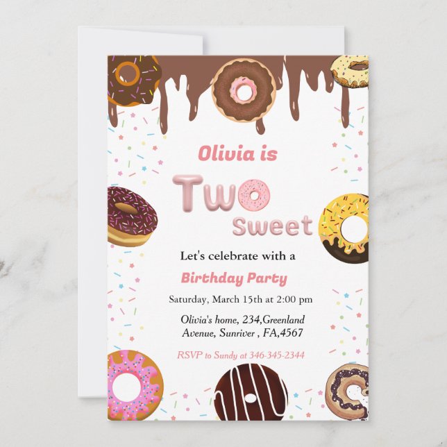 Invitación a una fiesta de cumpleaños dulce, fiest (Anverso)