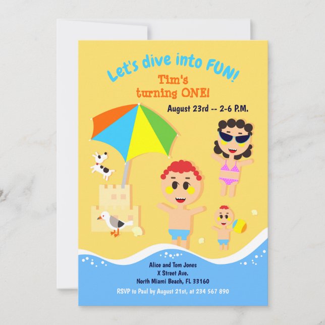 Invitación a una fiesta de cumpleaños en la playa (Anverso)