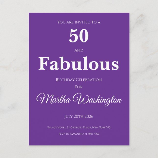 Invitación a una fiesta de cumpleaños número 50 (Anverso)