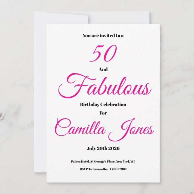 Invitación a una fiesta de cumpleaños número 50 (Anverso)