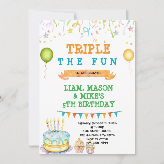 Invitación a una fiesta de cumpleaños triple (Anverso)