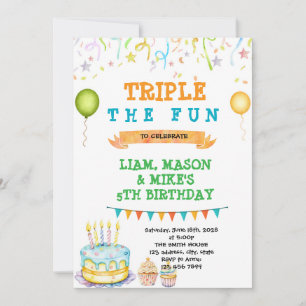 Invitación a una fiesta de cumpleaños triple