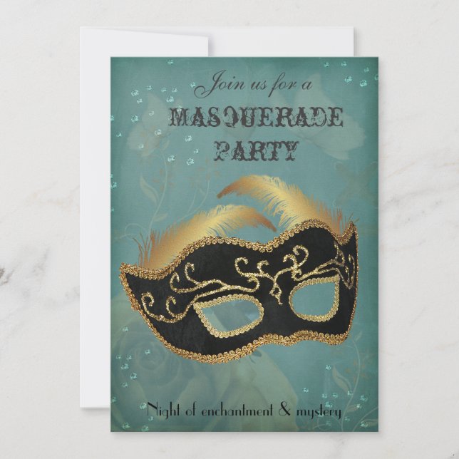 Invitación a una fiesta de disfraces con máscara d (Anverso)