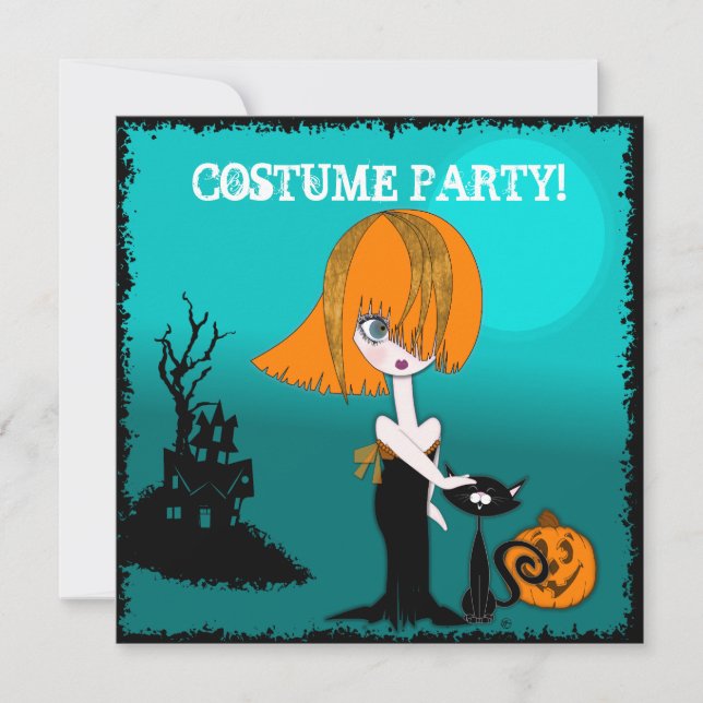Invitación a una fiesta de disfraces de Halloween  (Anverso)