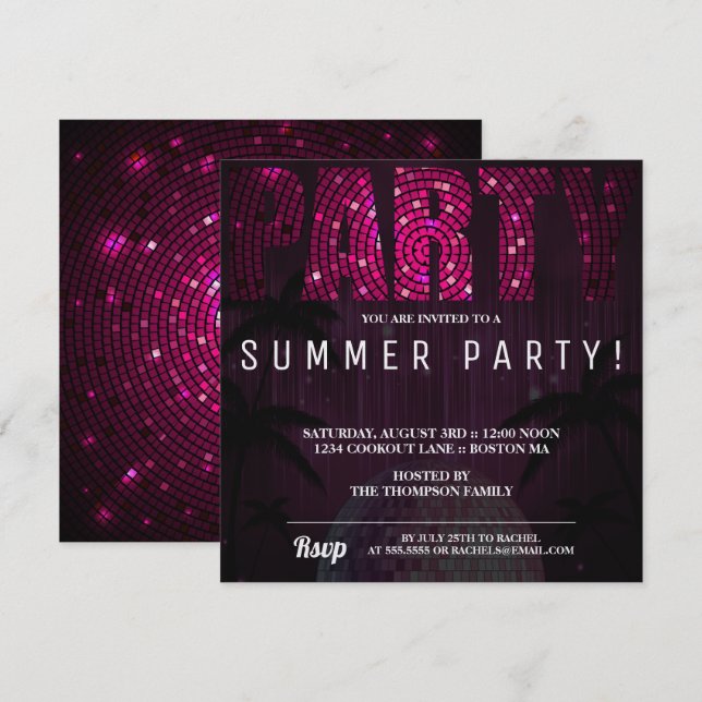 Invitación a una fiesta de fondo de Neon Disco (Anverso / Reverso)