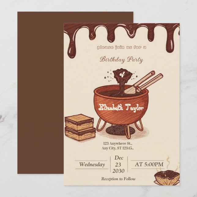 Invitación a una fiesta de fondue de chocolate – D (Anverso / Reverso)