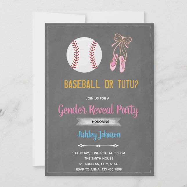 Invitación a una fiesta de género de béisbol o bal (Anverso)