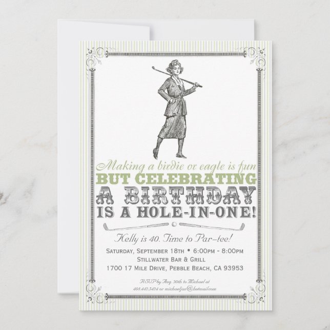 Invitación a una fiesta de golf de época - Mujer (Anverso)