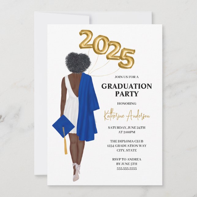 Invitación a una fiesta de graduación afroamerican (Anverso)