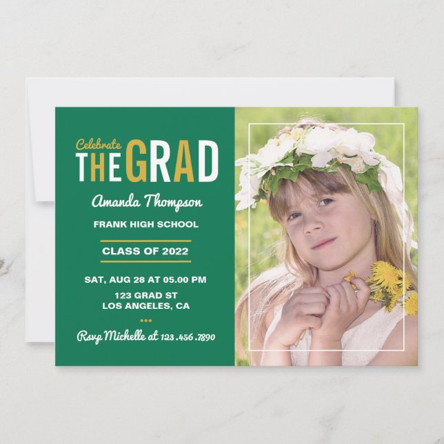 Invitación a una fiesta de graduación blanca, dora (Anverso)