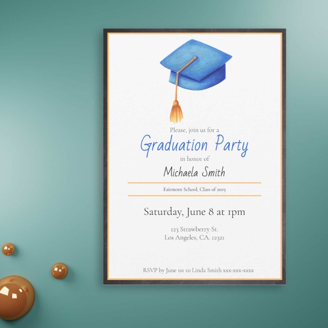 Invitación a una fiesta de graduación con un gorro (Subido por el creador)