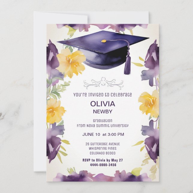 Invitación a una fiesta de graduación de color de  (Anverso)