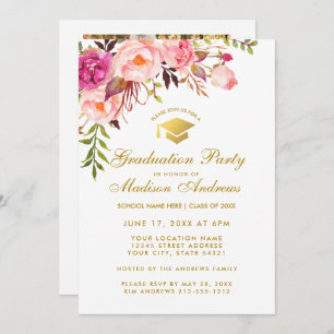 Invitación a una fiesta de graduación de flores ro