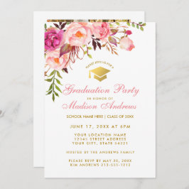 Invitación a una fiesta de graduación de flores ro