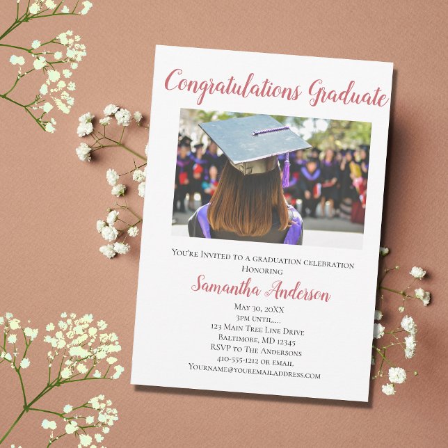 Invitación a una fiesta de graduación de foto rosa (Subido por el creador)
