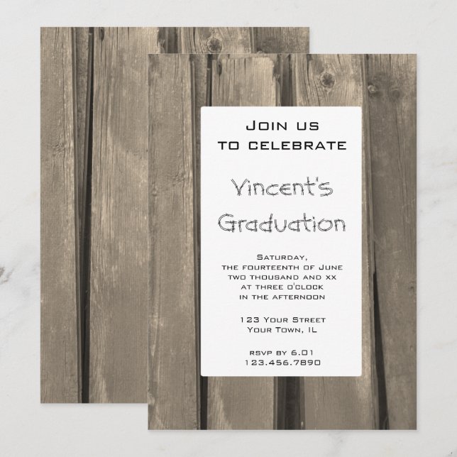 Invitación a una fiesta de graduación de madera de (Anverso / Reverso)