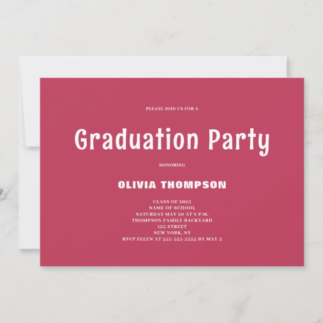 Invitación a una fiesta de graduación de magenta m (Anverso)