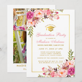 Invitación a una fiesta de graduación de oro rosad