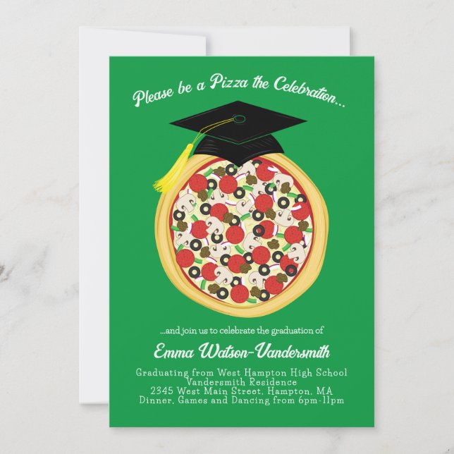 Invitación a una fiesta de graduación de Pizza (Anverso)