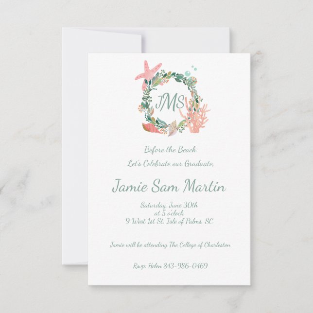 Invitación a una fiesta de graduación de playa | A (Anverso)