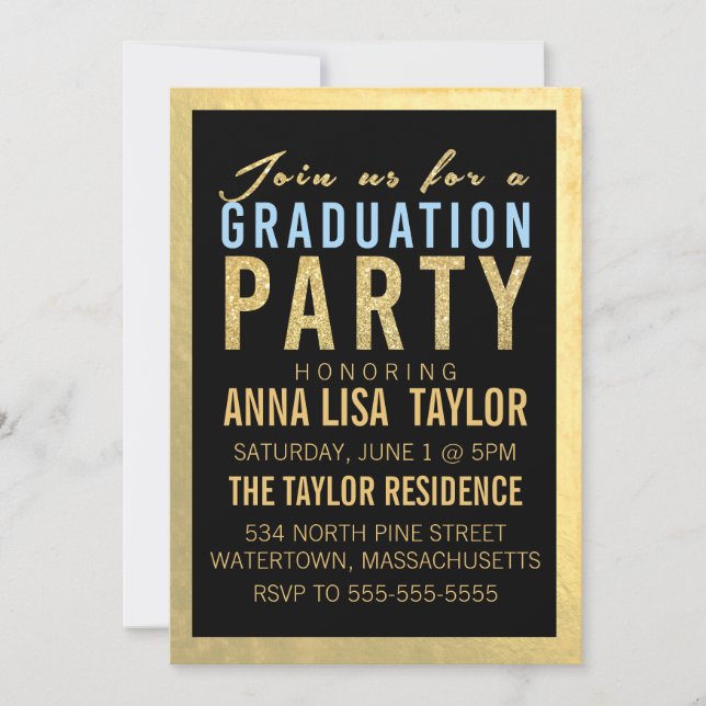 Invitación a una fiesta de graduación de Purpurina (Anverso)