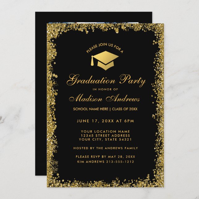 Invitación a una fiesta de graduación de Purpurina (Anverso / Reverso)
