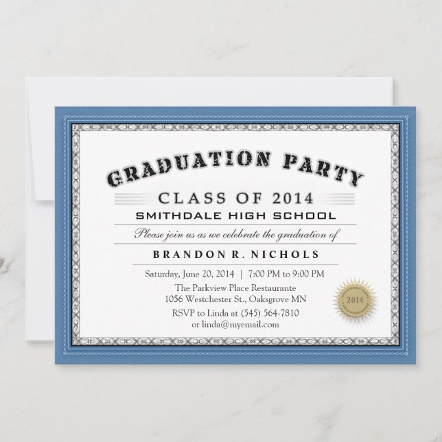 Invitación a una fiesta de graduación estilo Diplo (Anverso)