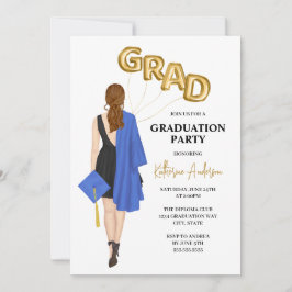 Invitación a una fiesta de graduación femenina azu