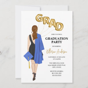 Invitación a una fiesta de graduación femenina azu