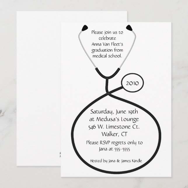 Invitación a una fiesta de graduación médica o de  (Anverso / Reverso)