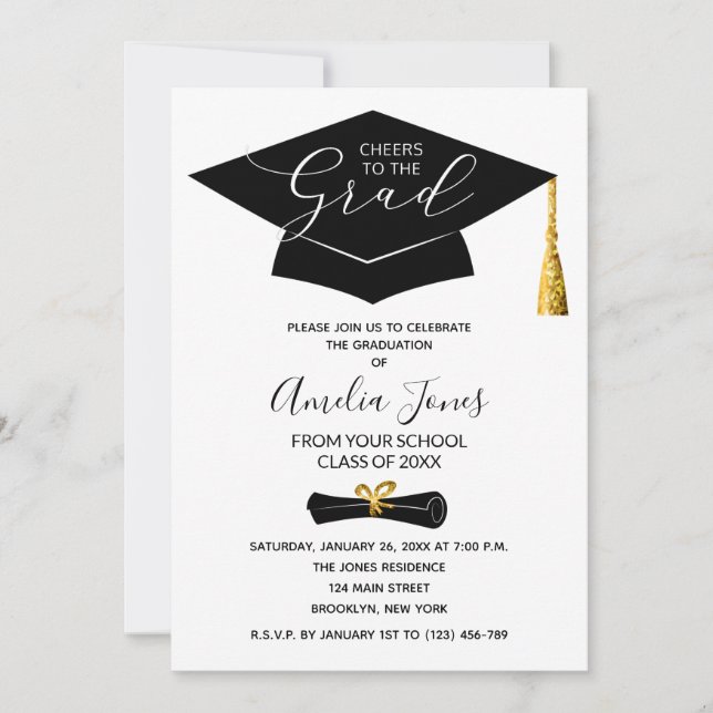 Invitación a una fiesta de graduación moderna (Anverso)