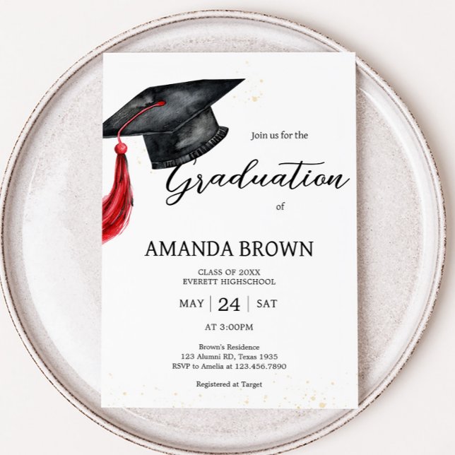 Invitación a una fiesta de graduación moderna para (Grad Hat Graduation Party Invitation)
