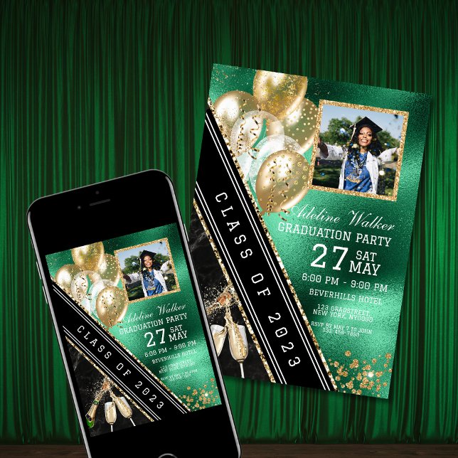 Invitación a una fiesta de graduación verde y de o (Subido por el creador)
