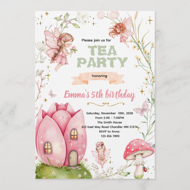 invitación a una fiesta de hadas lindas (Anverso)