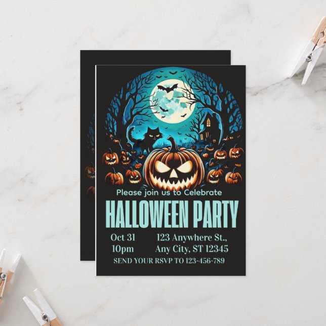 Invitación a una Fiesta de Halloween con Luna Llen (Anverso/Reverso In Situ)