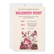 Invitación a una fiesta de Halloween con tema rosa